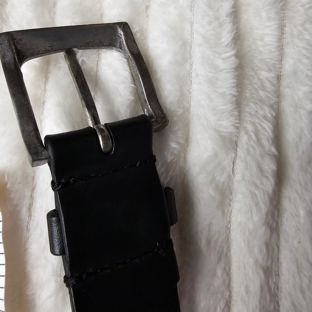 Timberland Mens Genuine Leather Square Buckle Belt 38 Black Rugged Workwear - Picture 8 of 11